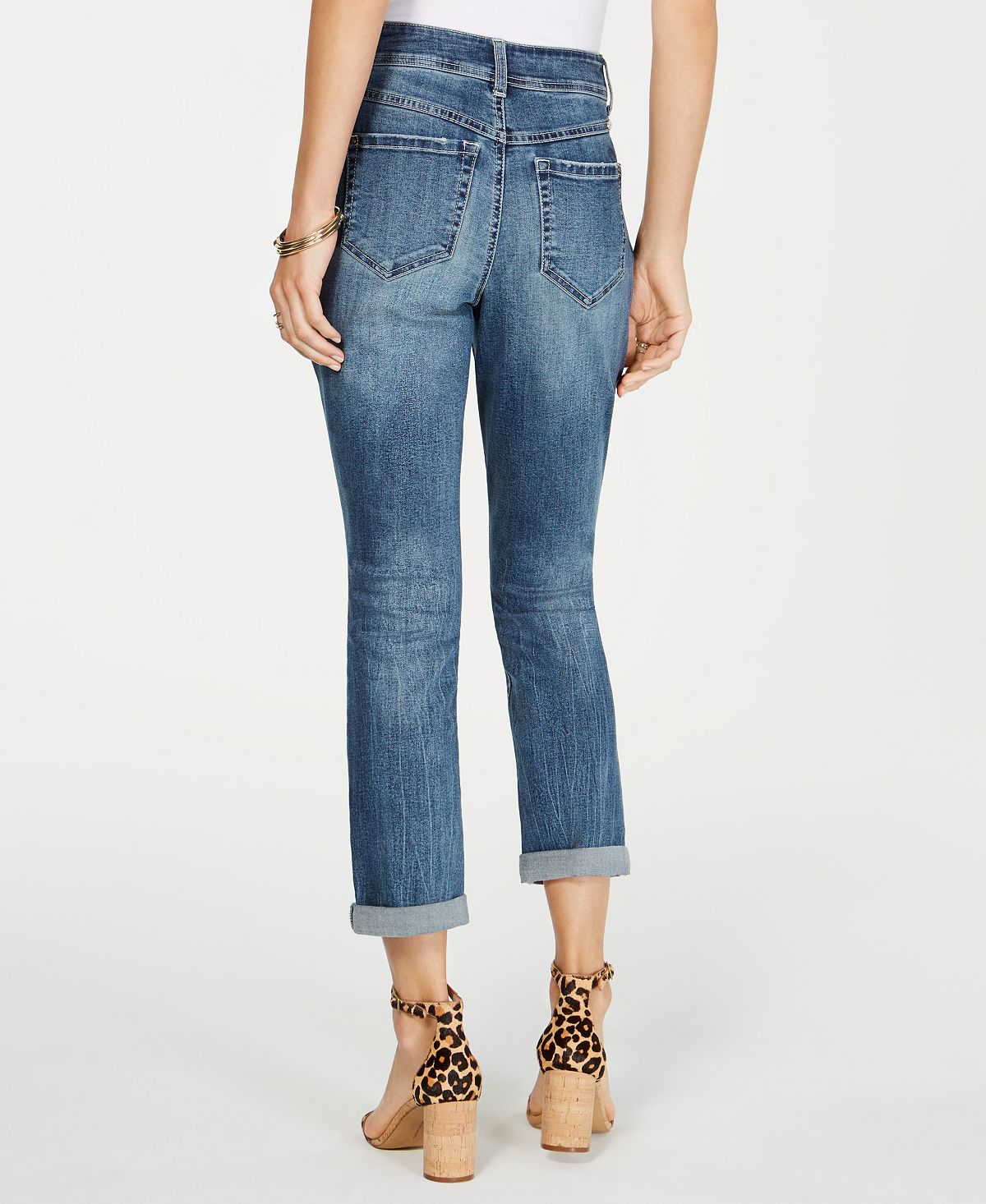 Calça jeans feminina estilo boyfriend, estampa animal destruída, tamanho 0, azul, da INC International Concepts