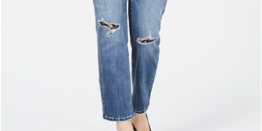 Calça jeans feminina estilo boyfriend, estampa animal destruída, tamanho 0, azul, da INC International Concepts