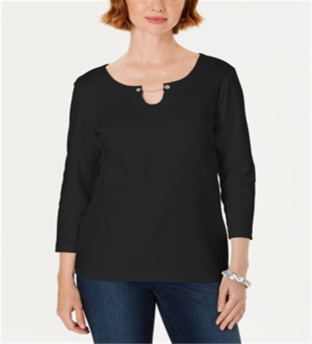 Karen Scott Blusa Feminina Manga Três Quartos Preta Tamanho Grande
