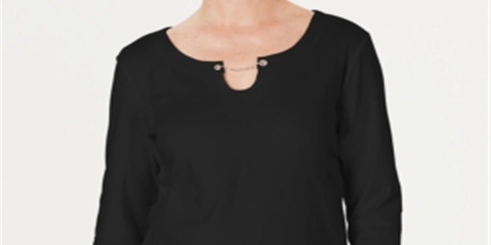 Karen Scott Blusa Feminina Manga Três Quartos Preta Tamanho Grande