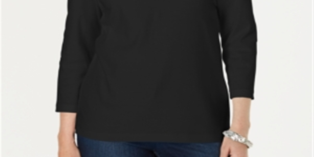 Karen Scott Blusa Feminina Manga Três Quartos Preta Tamanho Grande