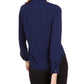 Blusa feminina Nine West de manga comprida com 2 bolsos e decote em V, azul, tamanho grande