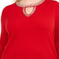 Suéter feminino com decote em V e botões da INC International Concepts, tamanho 1X, vermelho