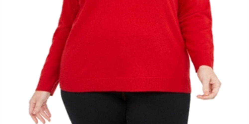 Suéter feminino com decote em V e botões da INC International Concepts, tamanho 1X, vermelho
