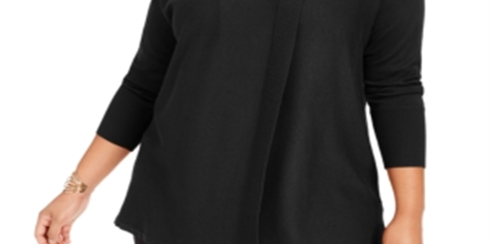 JM Collection Suéter Feminino com Cadarço e Gola Redonda Preto Tamanho 1X