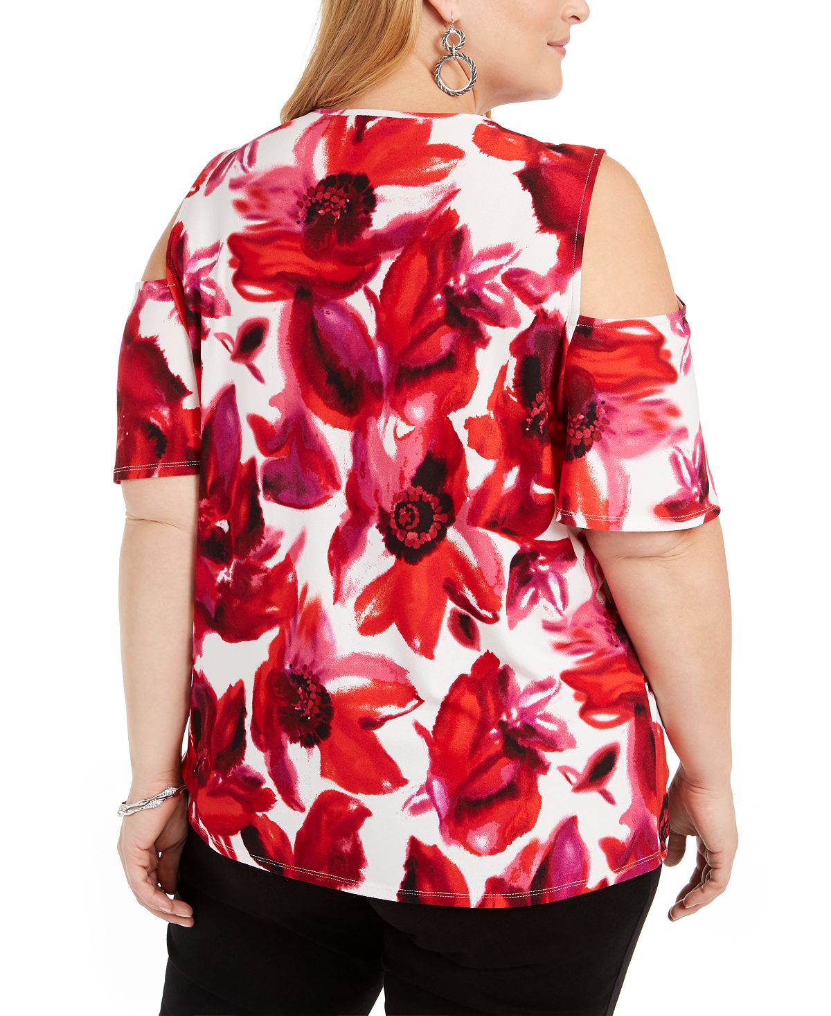 Blusa feminina estampada com ombros descobertos, INC International Concepts, branca, tamanho 1X
