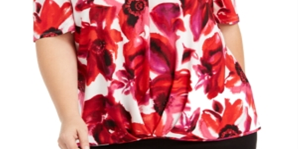 Blusa feminina estampada com ombros descobertos, INC International Concepts, branca, tamanho 1X