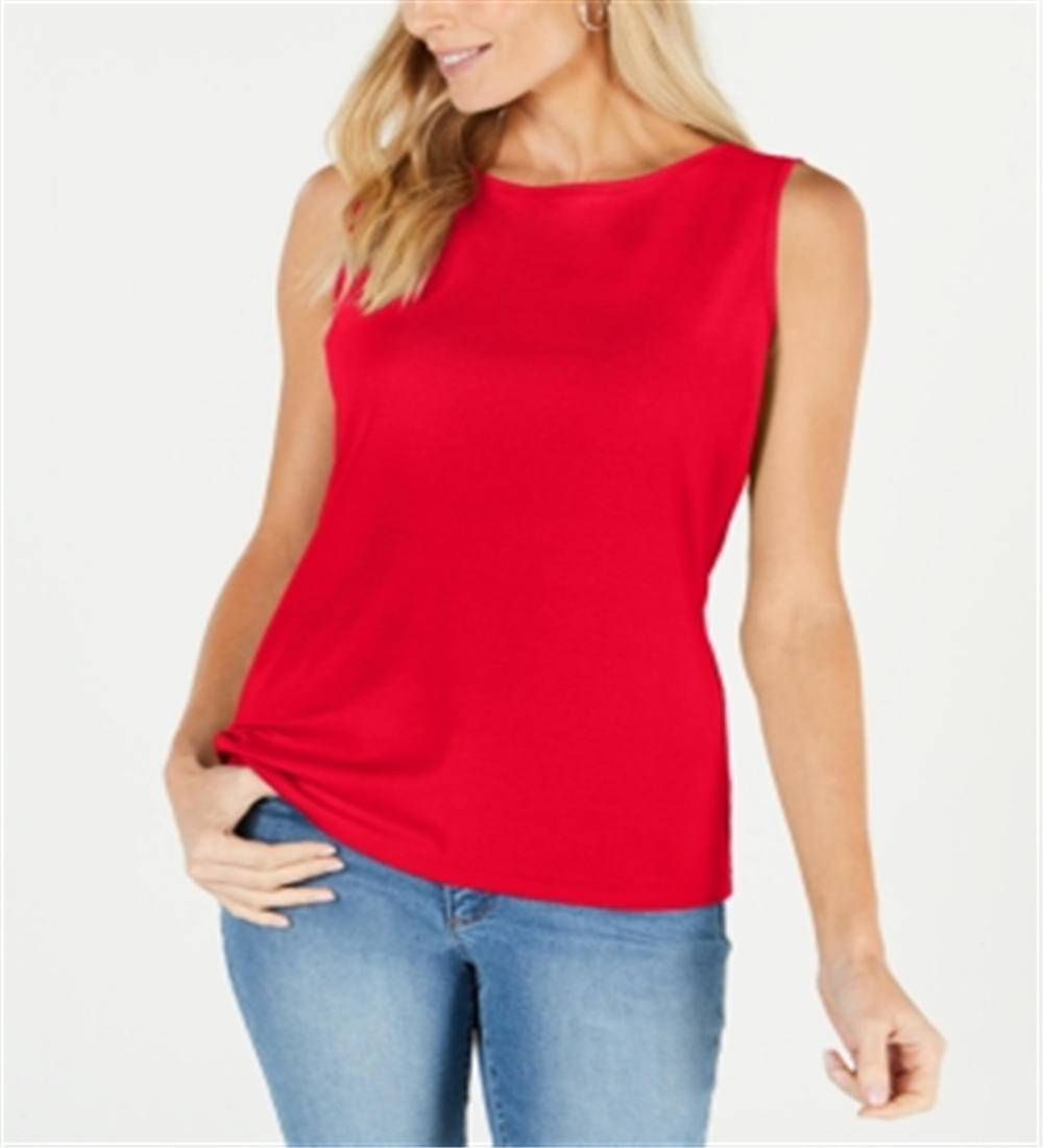 Karen Scott Blusa feminina de algodão com decote canoa, vermelha, tamanho pequeno, extragrande