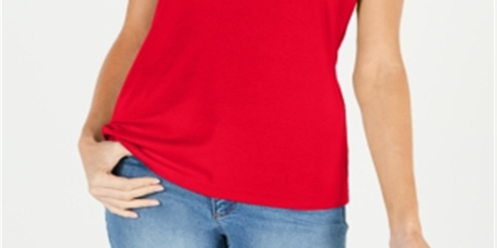 Karen Scott Blusa feminina de algodão com decote canoa, vermelha, tamanho pequeno, extragrande