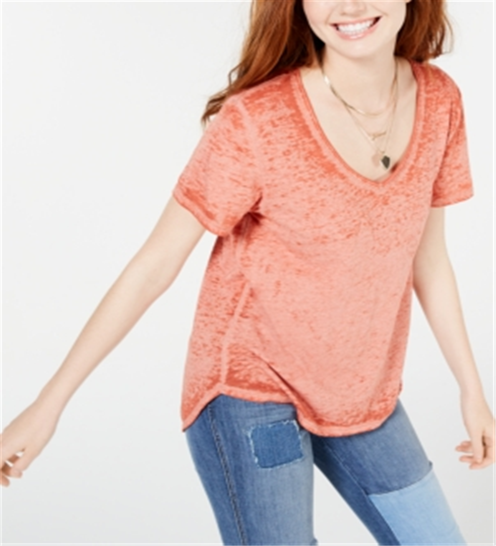 American Rag Blusa Feminina Gola V Burnout Manga Curta Laranja Tamanho Médio