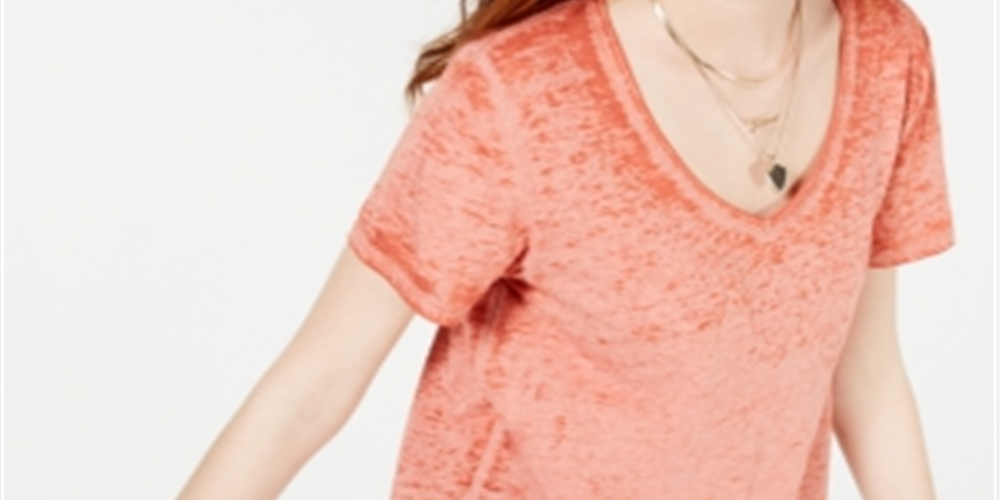 American Rag Blusa Feminina Gola V Burnout Manga Curta Laranja Tamanho Médio