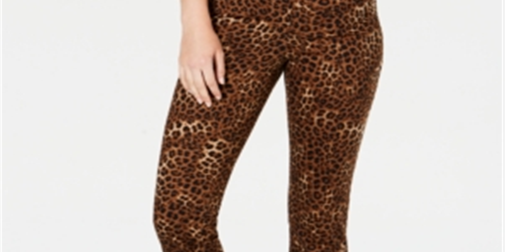 Calça jeans feminina Lexington com estampa animal e perna reta, tamanho 8, marrom, Charter Club