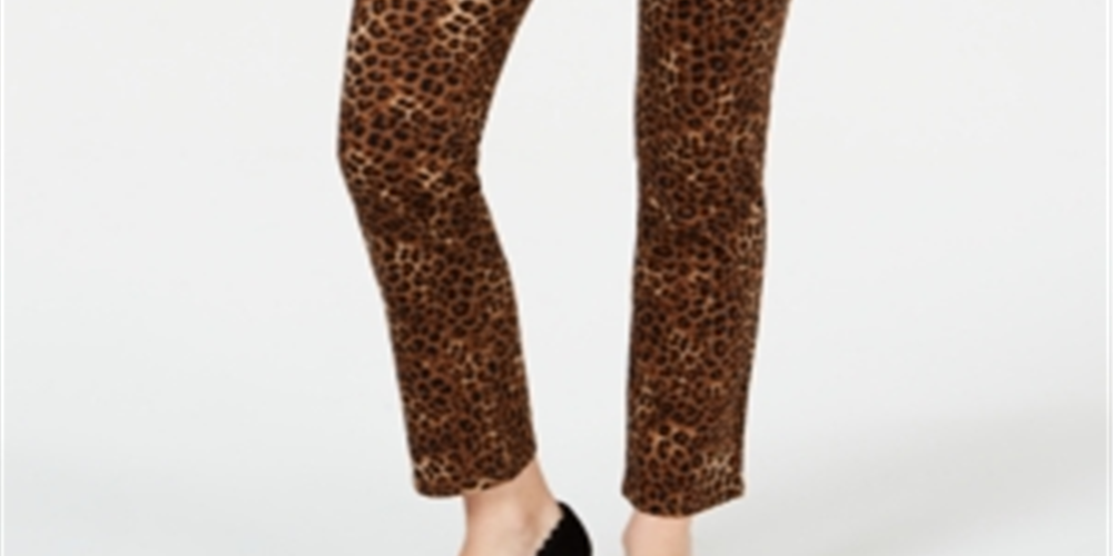 Calça jeans feminina Lexington com estampa animal e perna reta, tamanho 8, marrom, Charter Club