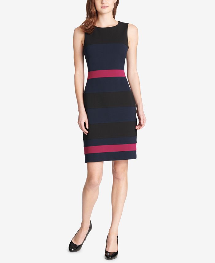 Vestido tubinho Tommy Hilfiger Scuba Crepe Colorblock Feminino Azul Tamanho 12P