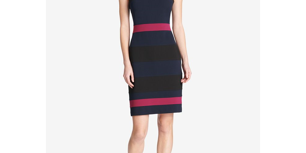 Vestido tubinho Tommy Hilfiger Scuba Crepe Colorblock Feminino Azul Tamanho 12P