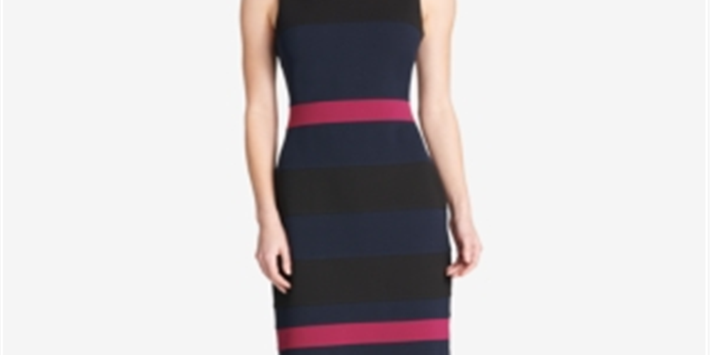 Vestido tubinho Tommy Hilfiger Scuba Crepe Colorblock Feminino Azul Tamanho 12P