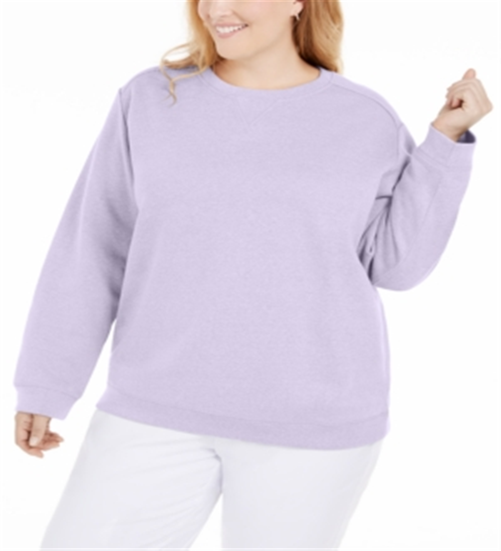 Moletom feminino Karen Scott de lã com gola redonda, roxo, tamanho 2X