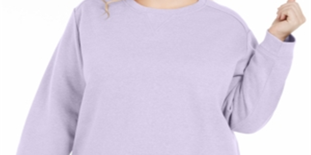 Moletom feminino Karen Scott de lã com gola redonda, roxo, tamanho 2X