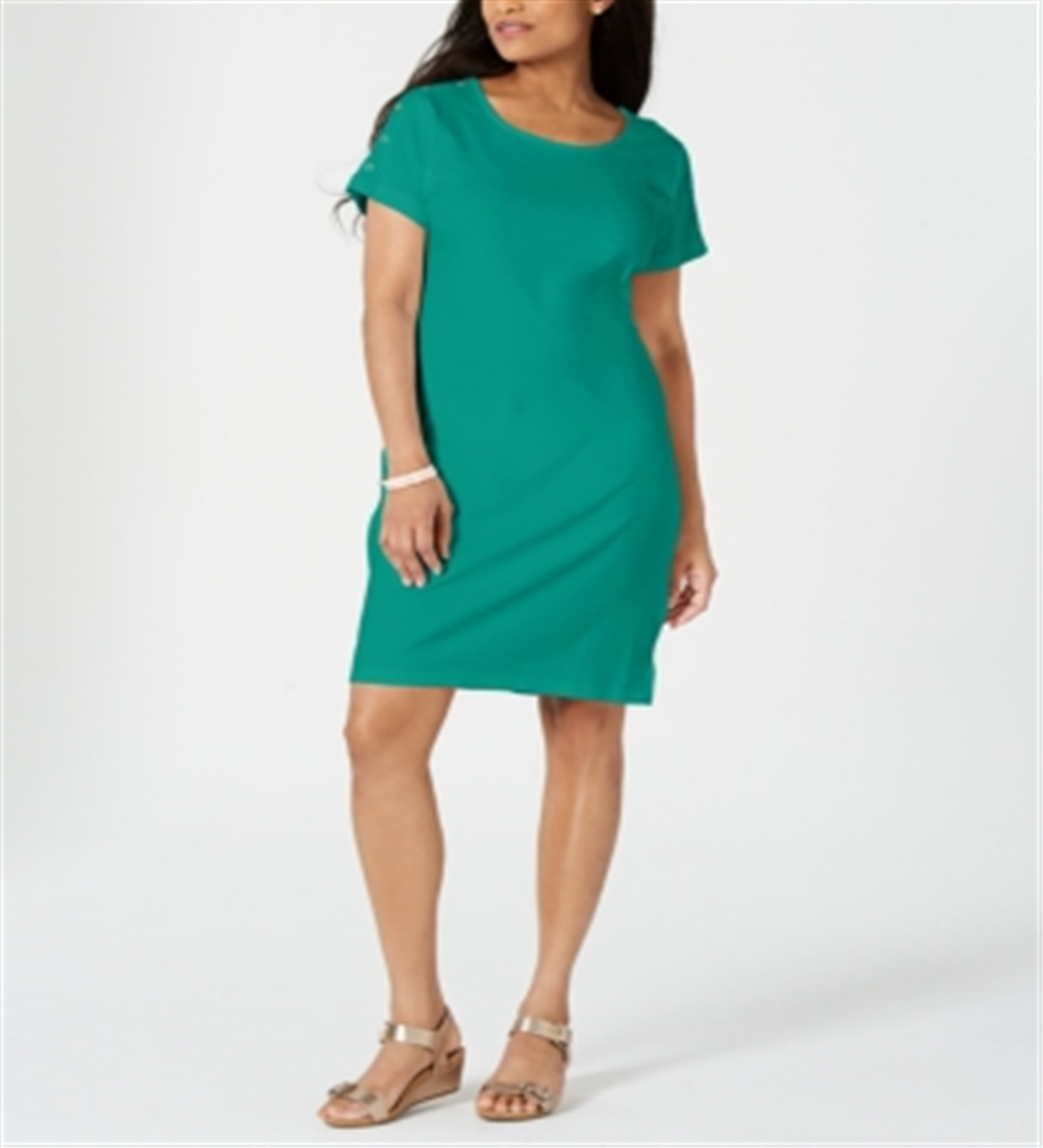 Vestido-camisa feminino Karen Scott com botões e ombros de fora, verde, tamanho pequeno, médio