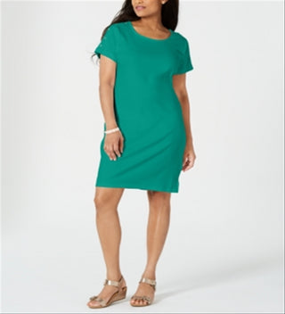Vestido-camisa feminino Karen Scott com botões e ombros de fora, verde, tamanho pequeno, médio