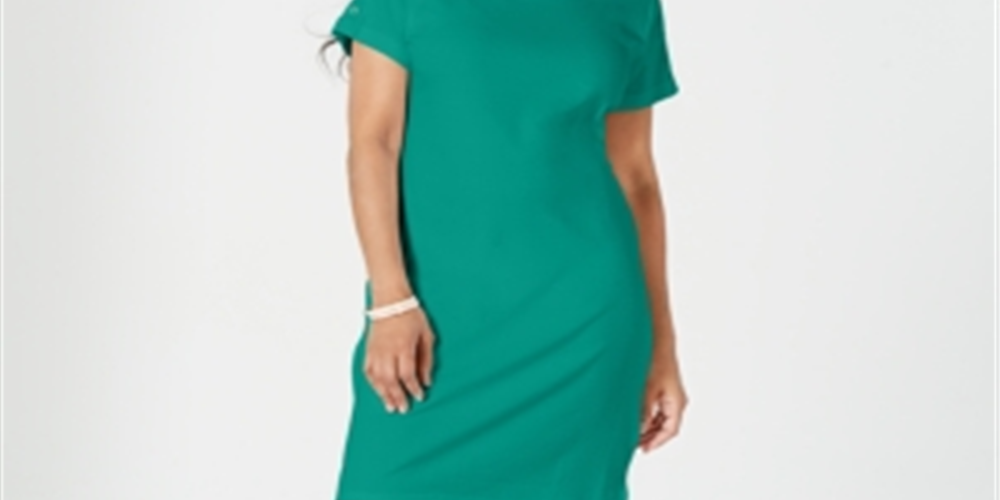 Vestido-camisa feminino Karen Scott com botões e ombros de fora, verde, tamanho pequeno, médio