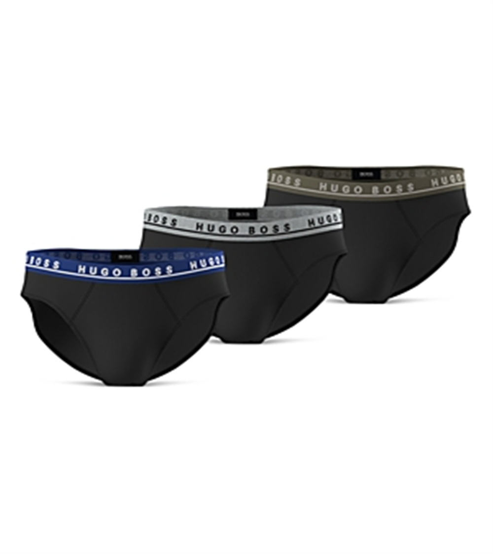 Pacote com 3 cuecas Hugo Boss masculinas de algodão elástico, pretas, tamanho extragrande