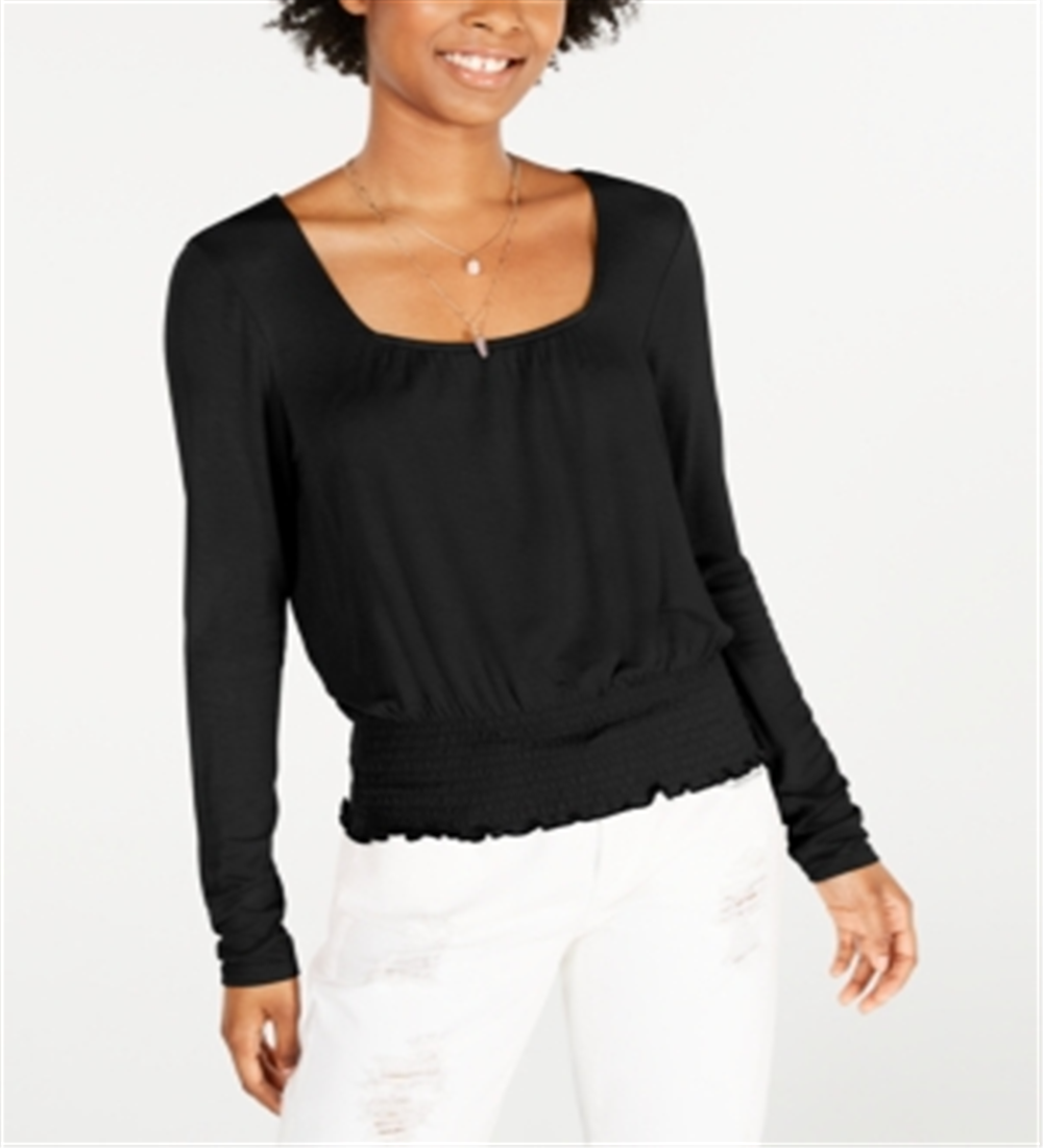 Top American Rag Junior's de manga comprida com cintura franzida, preto, tamanho XX-S