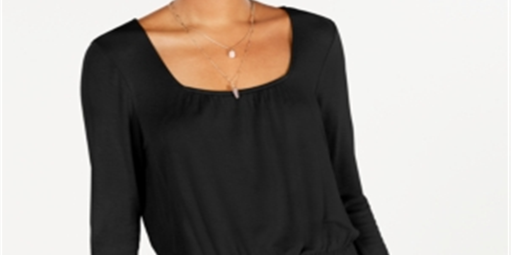 Top American Rag Junior's de manga comprida com cintura franzida, preto, tamanho XX-S