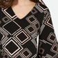 Blusa feminina Alfani com estampa mista e bainha em V, estampa de diamantes, preta, tamanho pequeno