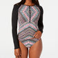Vestido Rash Guard estampado de manga comprida Bar III feminino, preto, tamanho P