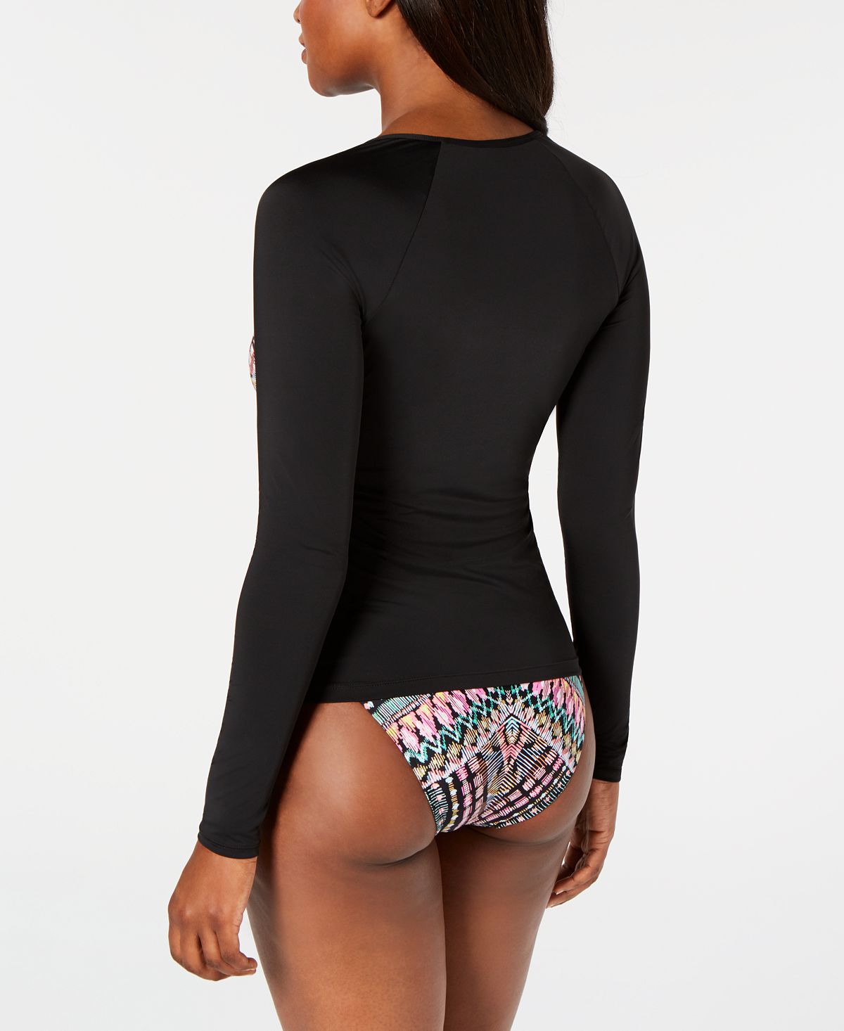 Vestido Rash Guard estampado de manga comprida Bar III feminino, preto, tamanho P