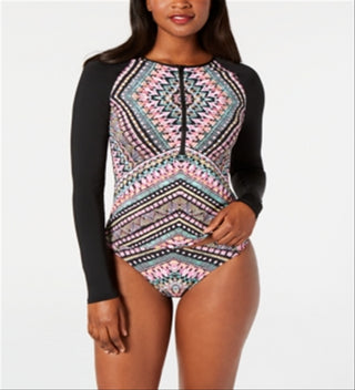 Vestido Rash Guard estampado de manga comprida Bar III feminino, preto, tamanho P