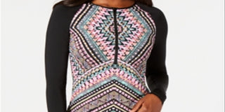 Vestido Rash Guard estampado de manga comprida Bar III feminino, preto, tamanho P