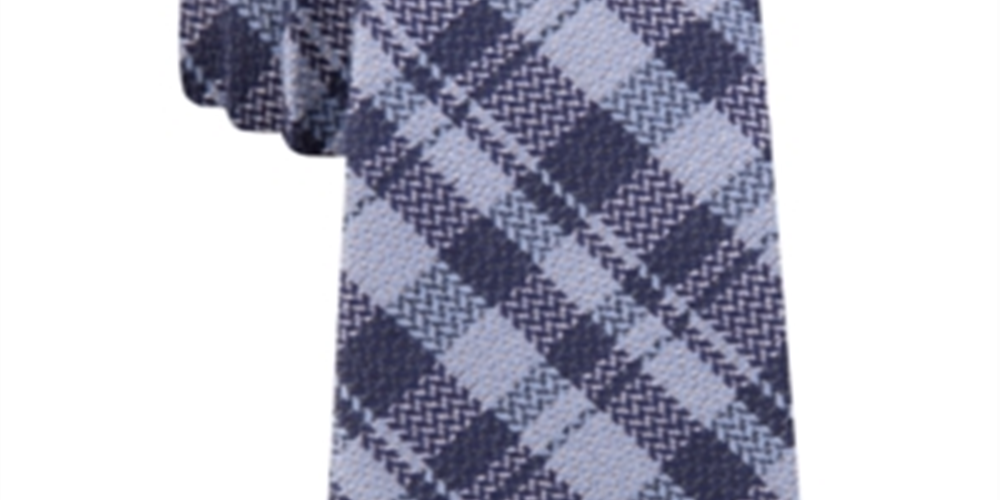 Gravata Masculina Michael Kors com Estampa Xadrez e Mistura de Lã Azul, Tamanho Regular