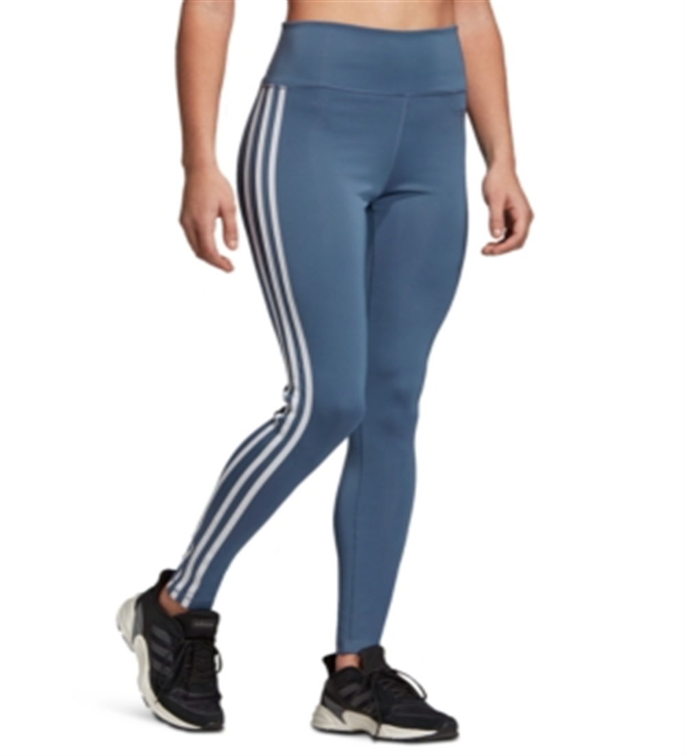 Leggings Adidas Femininas Listradas de Cintura Alta Azul Tamanho XX-S
