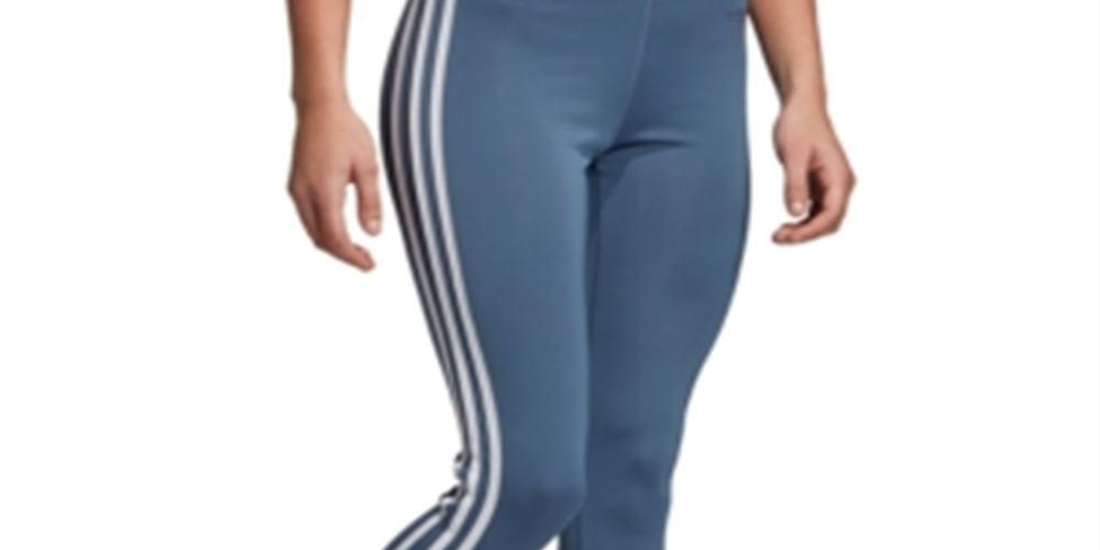 Leggings Adidas Femininas Listradas de Cintura Alta Azul Tamanho XX-S