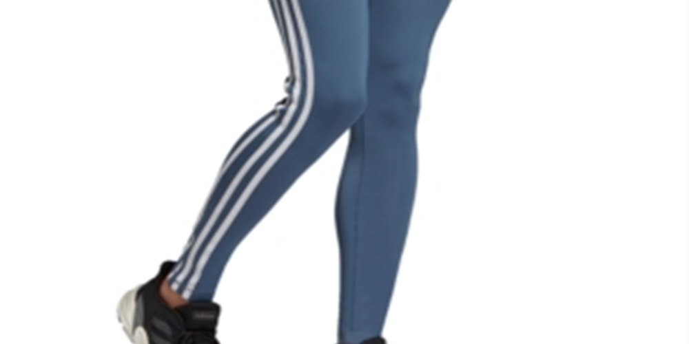 Leggings Adidas Femininas Listradas de Cintura Alta Azul Tamanho XX-S