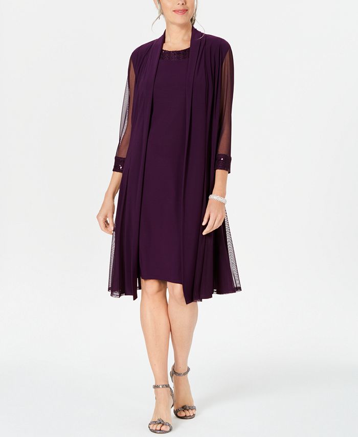 Jaqueta e vestido feminino R &amp; M Richards roxo tamanho 8 pequeno
