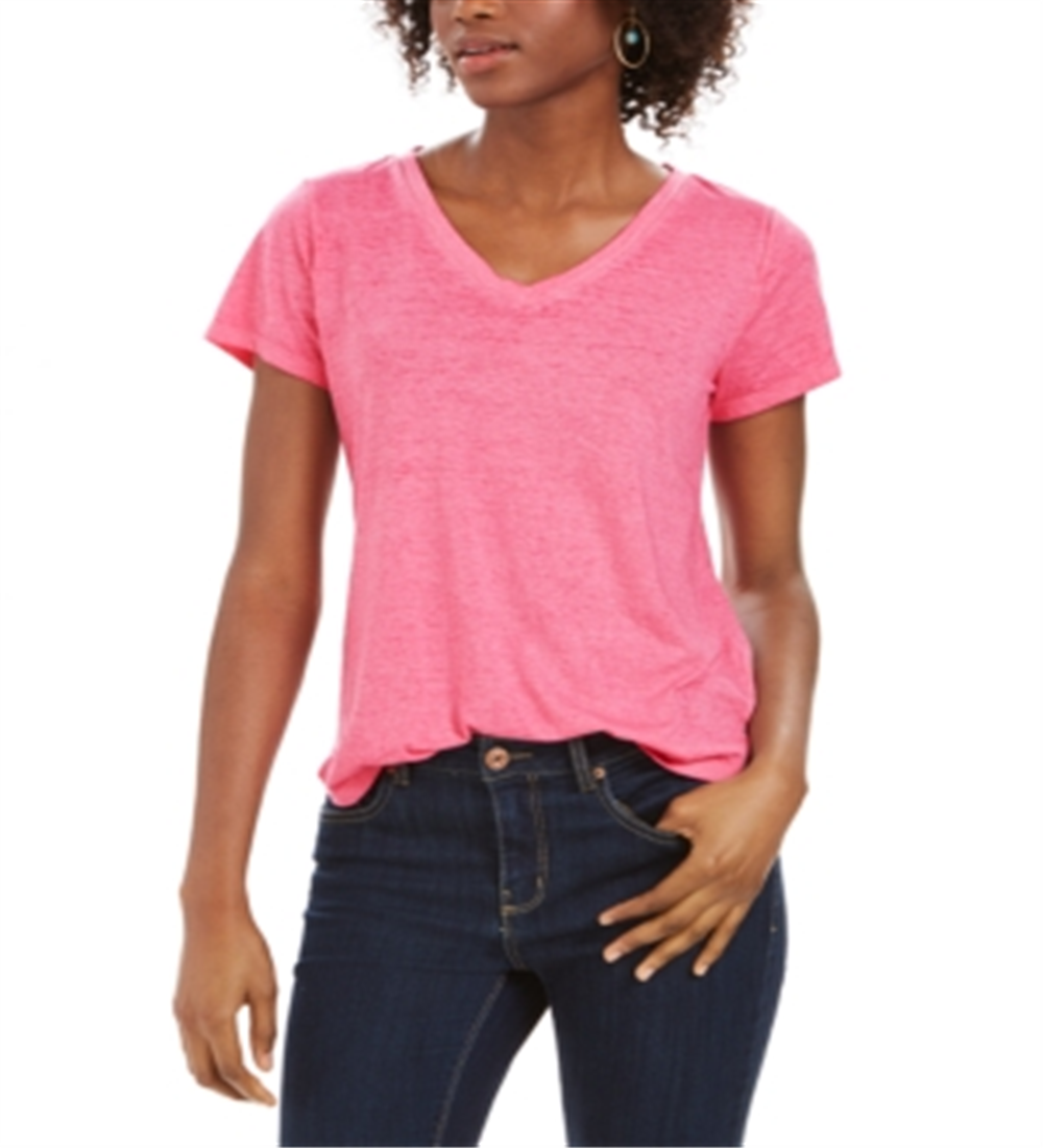 Camiseta feminina estilo &amp; co com decote em V, rosa, tamanho extrapequeno
