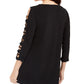 JM Collection Blusa de malha feminina com bainha em lenço e manga escada, preta, tamanho pequeno