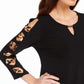 JM Collection Blusa de malha feminina com bainha em lenço e manga escada, preta, tamanho pequeno