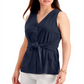 Blusa feminina sem mangas com amarração frontal Charter Club, azul, tamanho extragrande
