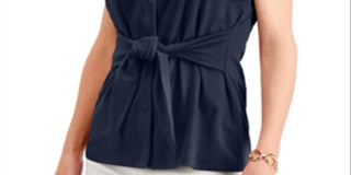 Blusa feminina sem mangas com amarração frontal Charter Club, azul, tamanho extragrande