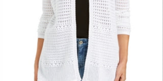 Charter Club Feminino Pointelle Knit Frente Aberta Branco Tamanho Grande