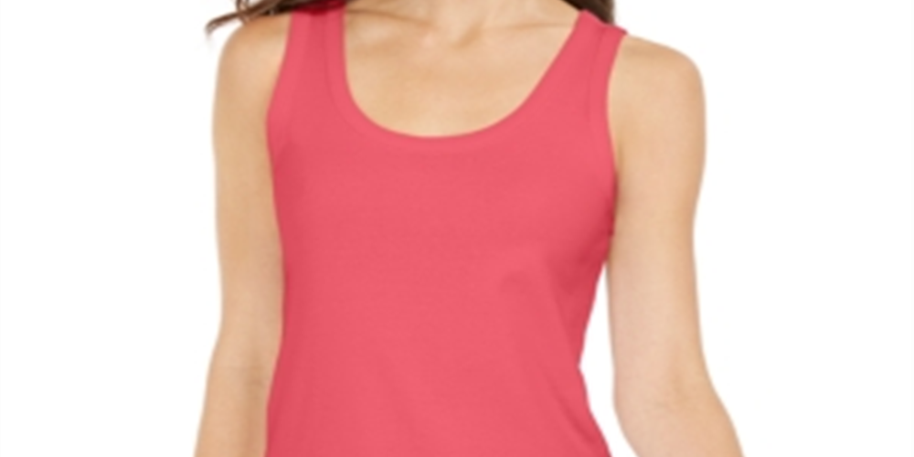 Regata feminina Charter Club Supima Cotton com decote redondo, vermelha, tamanho médio