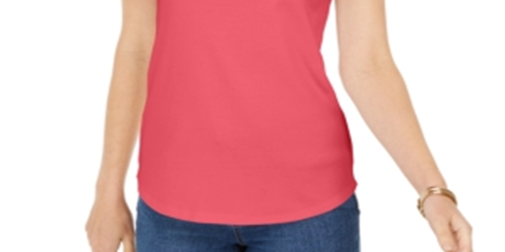 Regata feminina Charter Club Supima Cotton com decote redondo, vermelha, tamanho médio