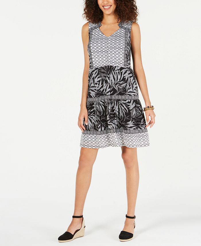Vestido feminino estilo camponês sem mangas com estampa mista, preto, tamanho pequeno