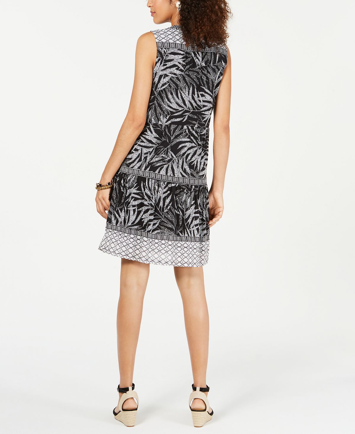 Vestido feminino estilo camponês sem mangas com estampa mista, preto, tamanho pequeno