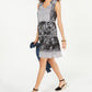 Vestido feminino estilo camponês sem mangas com estampa mista, preto, tamanho pequeno