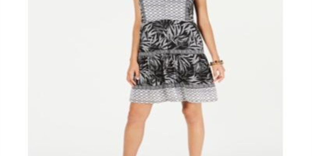 Vestido feminino estilo camponês sem mangas com estampa mista, preto, tamanho pequeno